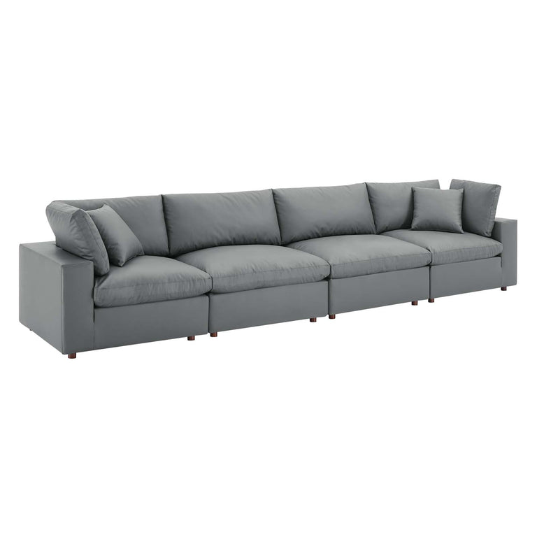 Commix Down Filled Overstuffed Vegan Leather 4-Seater Sofa in Gray, EEI-4916-GRY