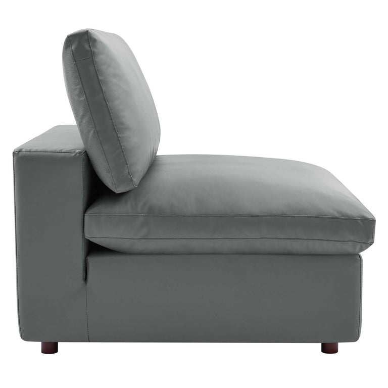 Commix Down Filled Overstuffed Vegan Leather 4-Seater Sofa in Gray, EEI-4916-GRY