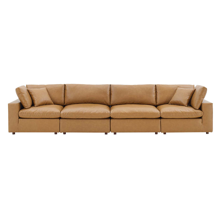 Commix Down Filled Overstuffed Vegan Leather 4 Seater Sofa in Tan EEI 4916 TAN