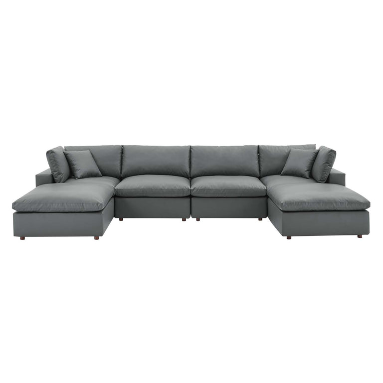 Commix Down Filled Overstuffed Vegan Leather 6-Piece Sectional Sofa in Gray, EEI-4918-GRY