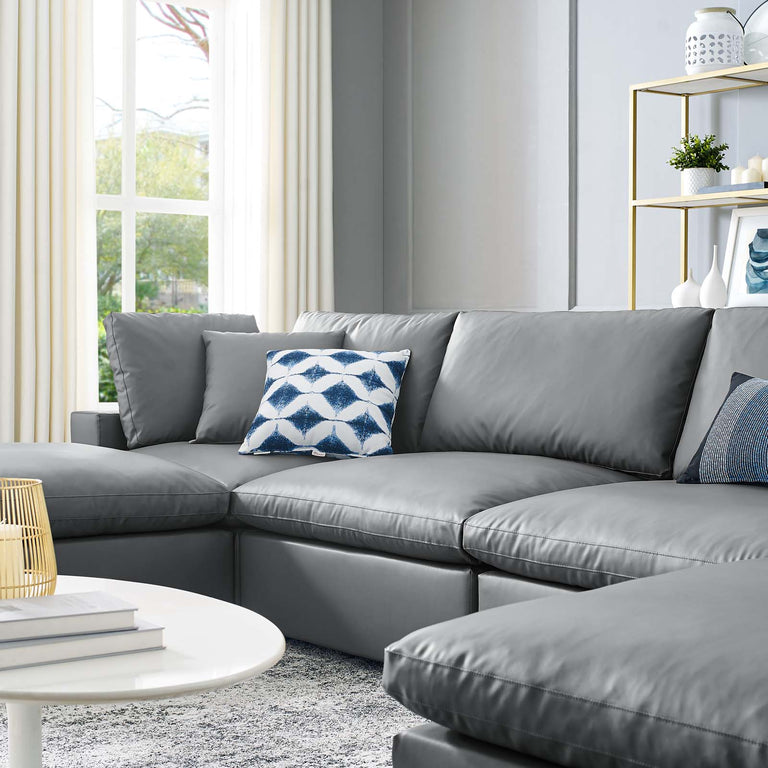 Commix Down Filled Overstuffed Vegan Leather 6-Piece Sectional Sofa in Gray, EEI-4918-GRY