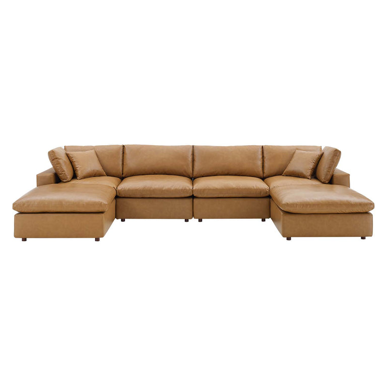 Commix Down Filled Overstuffed Vegan Leather 6-Piece Sectional Sofa in Tan, EEI-4918-TAN
