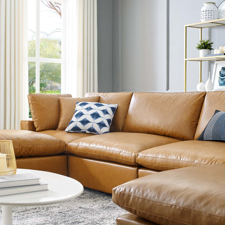 Commix Down Filled Overstuffed Vegan Leather 6-Piece Sectional Sofa in Tan, EEI-4918-TAN