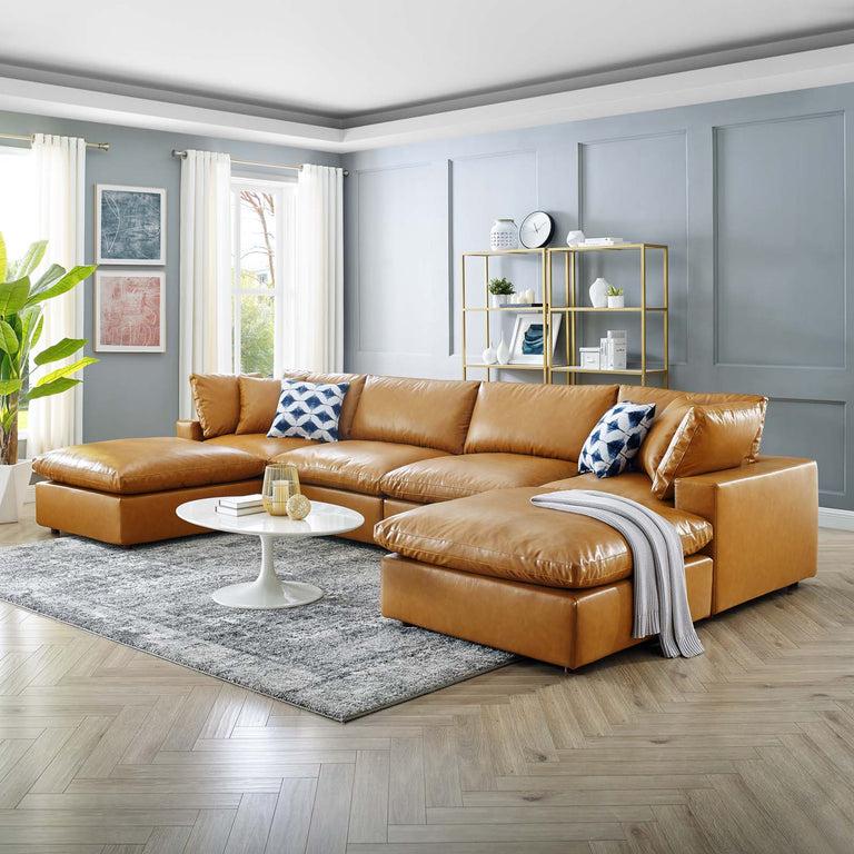Commix Down Filled Overstuffed Vegan Leather 6-Piece Sectional Sofa in Tan, EEI-4918-TAN