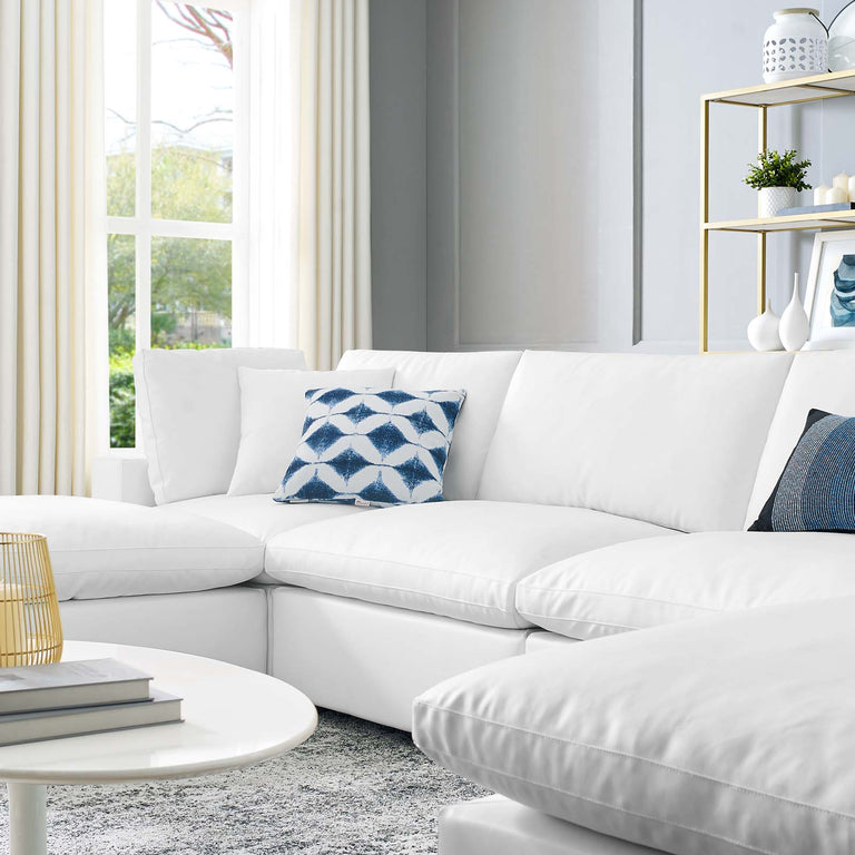 Commix Down Filled Overstuffed Vegan Leather 6-Piece Sectional Sofa in White, EEI-4918-WHI