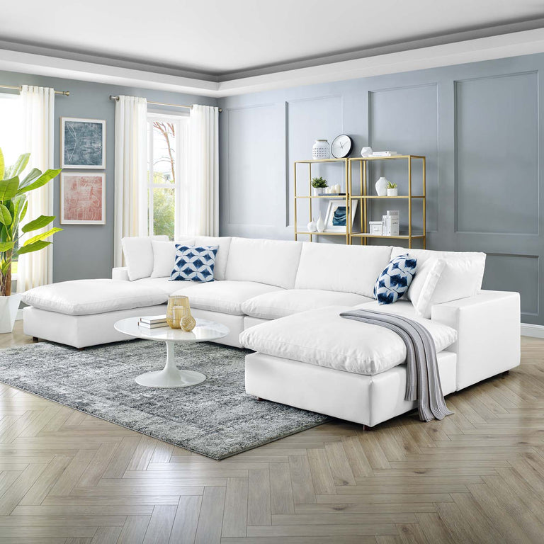 Commix Down Filled Overstuffed Vegan Leather 6-Piece Sectional Sofa in White, EEI-4918-WHI