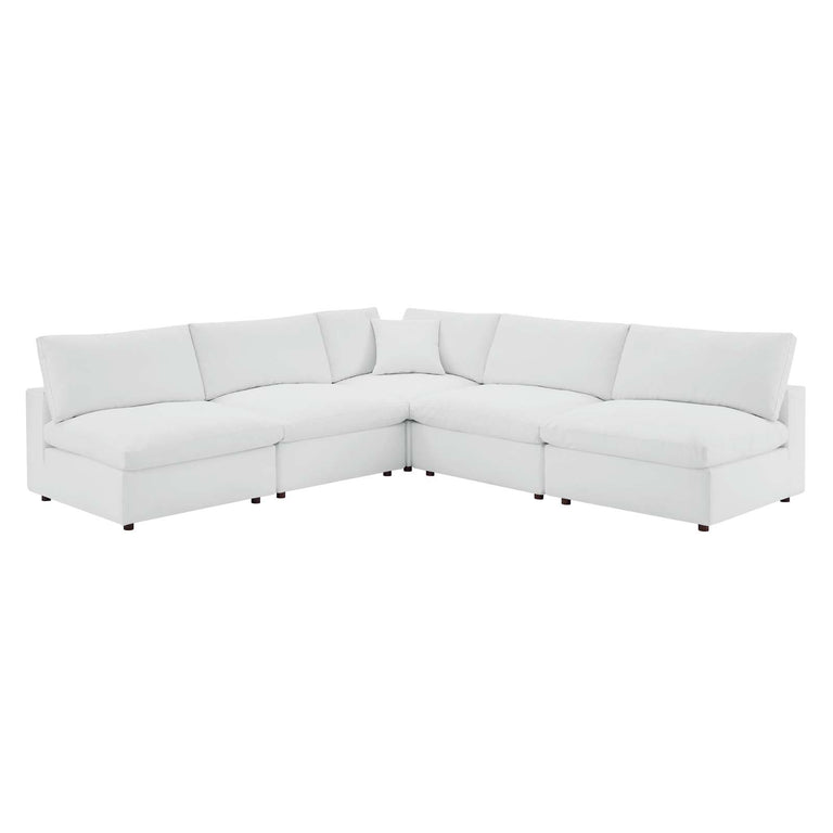 Commix Down Filled Overstuffed Vegan Leather 5-Piece Sectional Sofa in White, EEI-4919-WHI