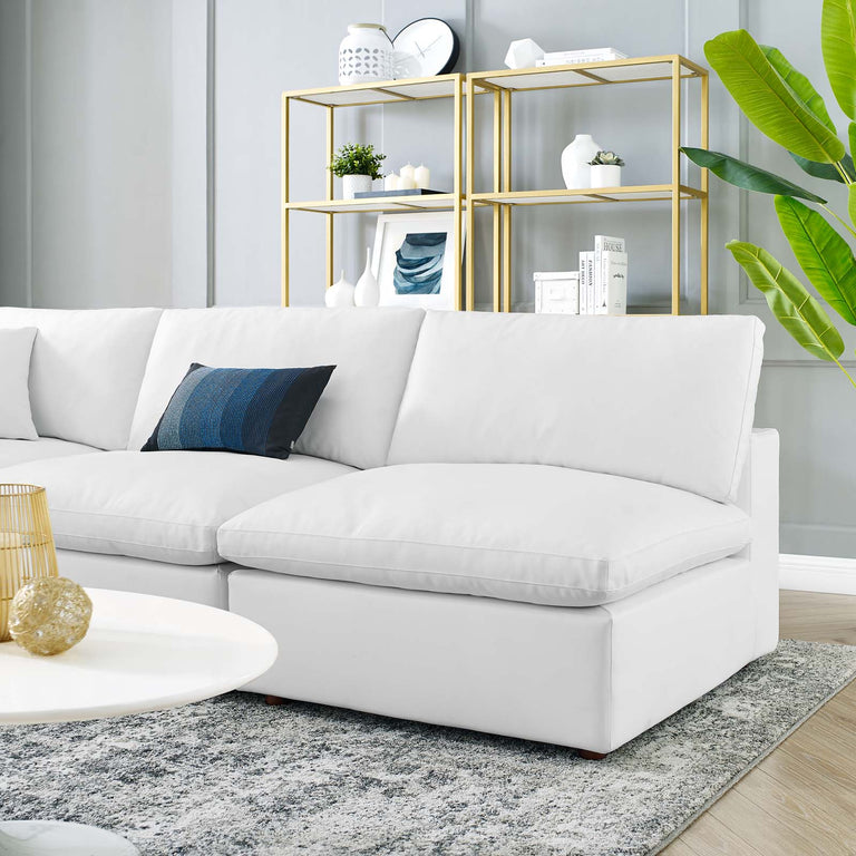 Commix Down Filled Overstuffed Vegan Leather 5-Piece Sectional Sofa in White, EEI-4919-WHI
