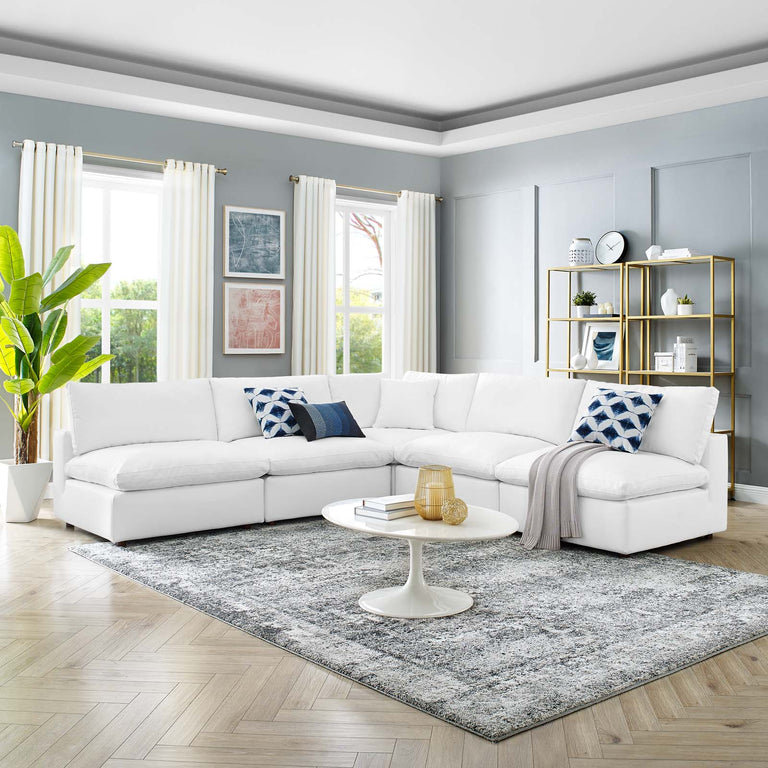 Commix Down Filled Overstuffed Vegan Leather 5-Piece Sectional Sofa in White, EEI-4919-WHI