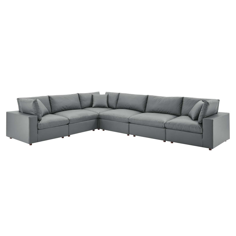 Commix Down Filled Overstuffed Vegan Leather 6-Piece Sectional Sofa in Gray, EEI-4921-GRY