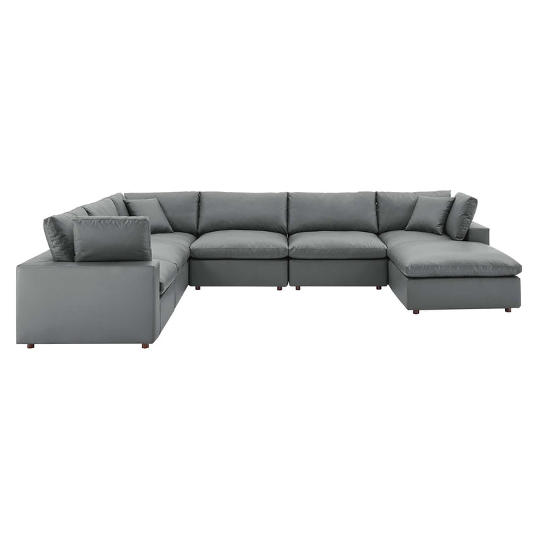 Commix Down Filled Overstuffed Vegan Leather 7-Piece Sectional Sofa in Gray, EEI-4922-GRY
