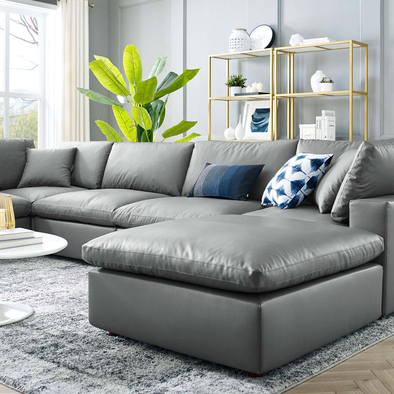 Commix Down Filled Overstuffed Vegan Leather 7-Piece Sectional Sofa in Gray, EEI-4922-GRY
