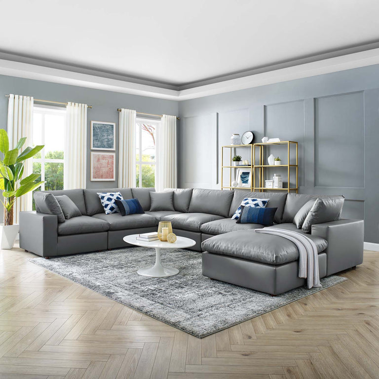 Commix Down Filled Overstuffed Vegan Leather 7-Piece Sectional Sofa in Gray, EEI-4922-GRY
