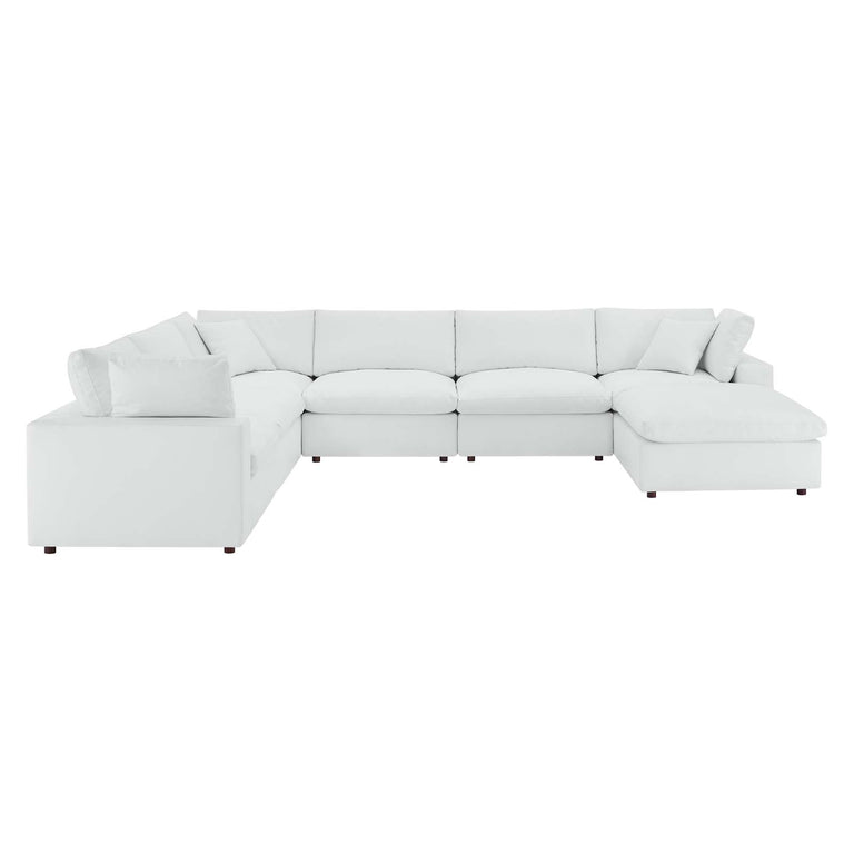 Commix Down Filled Overstuffed Vegan Leather 7-Piece Sectional Sofa in White, EEI-4922-WHI