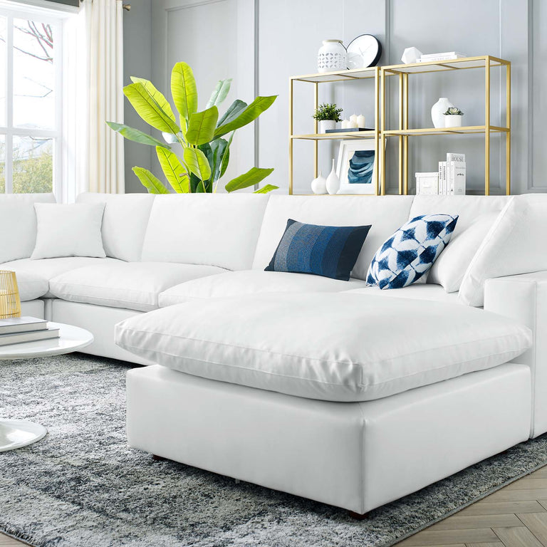 Commix Down Filled Overstuffed Vegan Leather 7-Piece Sectional Sofa in White, EEI-4922-WHI