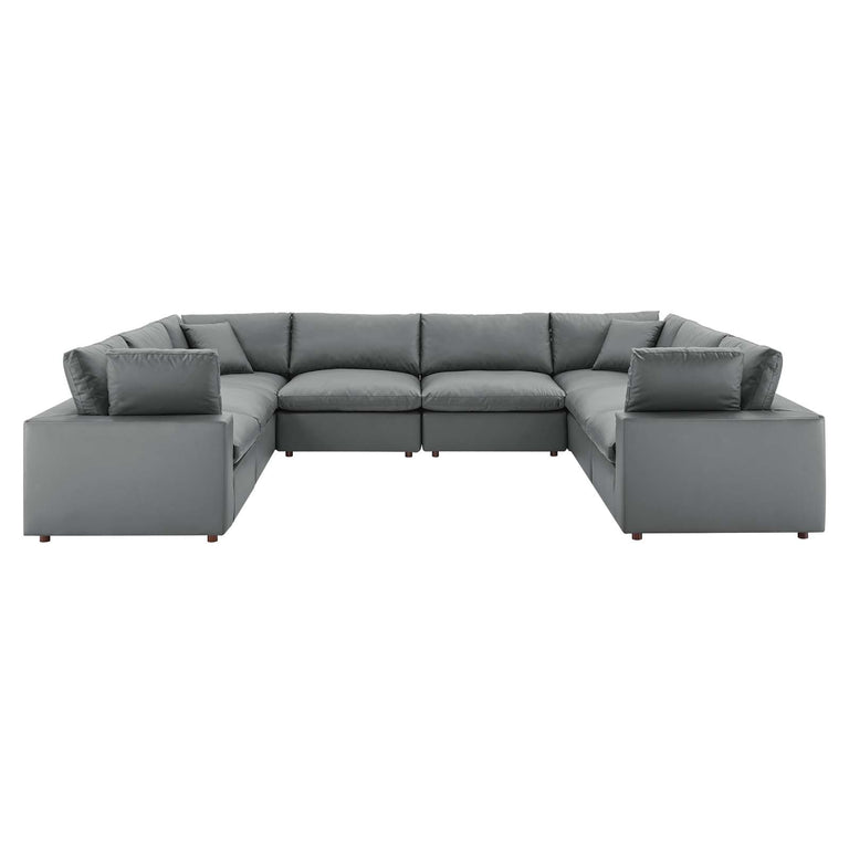 Commix Down Filled Overstuffed Vegan Leather 8-Piece Sectional Sofa in Gray, EEI-4923-GRY
