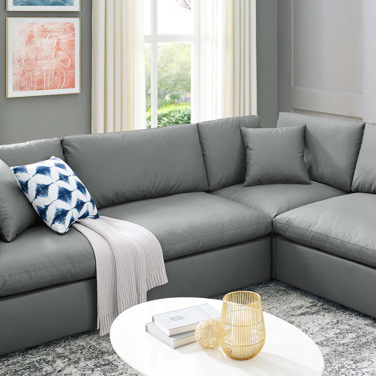 Commix Down Filled Overstuffed Vegan Leather 8-Piece Sectional Sofa in Gray, EEI-4923-GRY