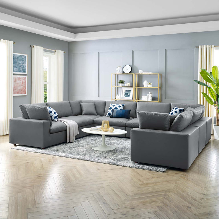 Commix Down Filled Overstuffed Vegan Leather 8-Piece Sectional Sofa in Gray, EEI-4923-GRY