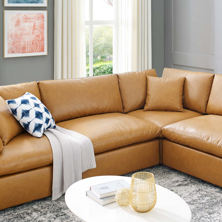 Commix Down Filled Overstuffed Vegan Leather 8-Piece Sectional Sofa in Tan, EEI-4923-TAN