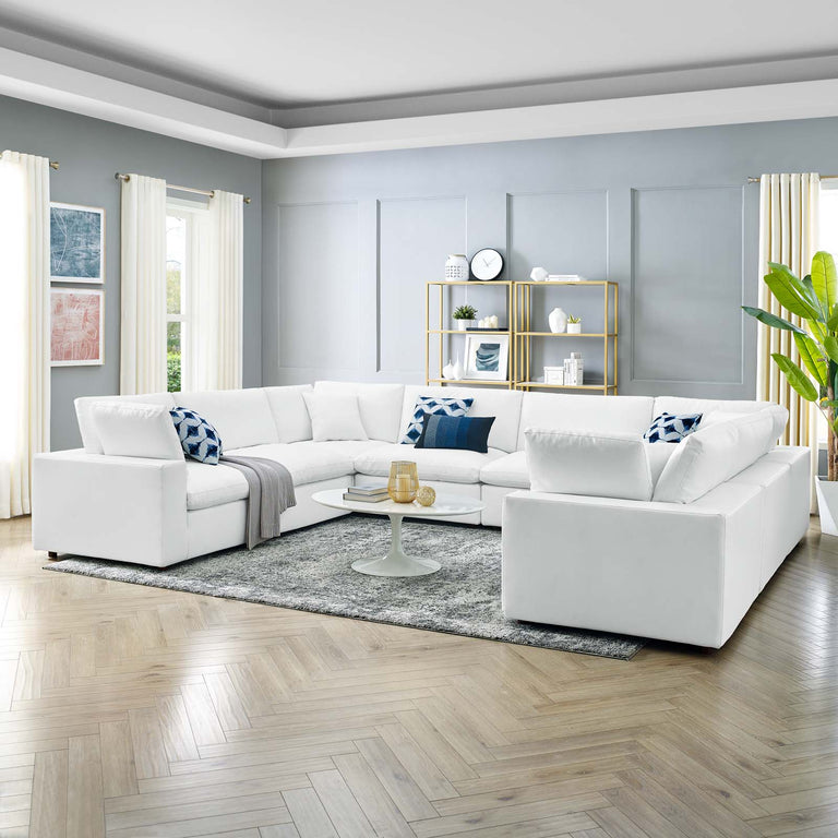 Commix Down Filled Overstuffed Vegan Leather 8-Piece Sectional Sofa in White, EEI-4923-WHI