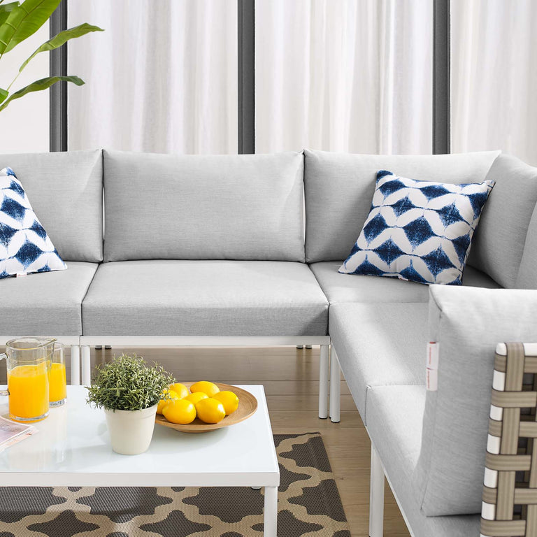 Harmony 6-Piece  Sunbrella® Basket Weave Outdoor Patio Aluminum Sectional Sofa Set in Tan Gray, EEI-4927-TAN-GRY-SET