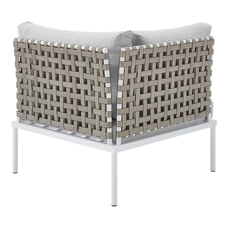 Harmony 6-Piece  Sunbrella® Basket Weave Outdoor Patio Aluminum Sectional Sofa Set in Tan Gray, EEI-4927-TAN-GRY-SET