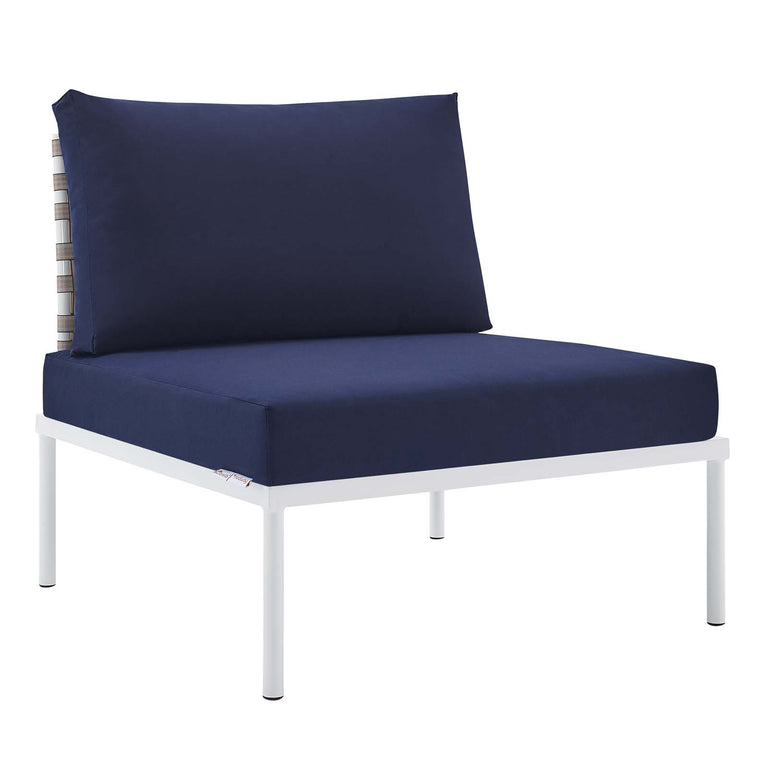 Harmony 6-Piece  Sunbrella® Basket Weave Outdoor Patio Aluminum Sectional Sofa Set in Tan Navy, EEI-4927-TAN-NAV-SET