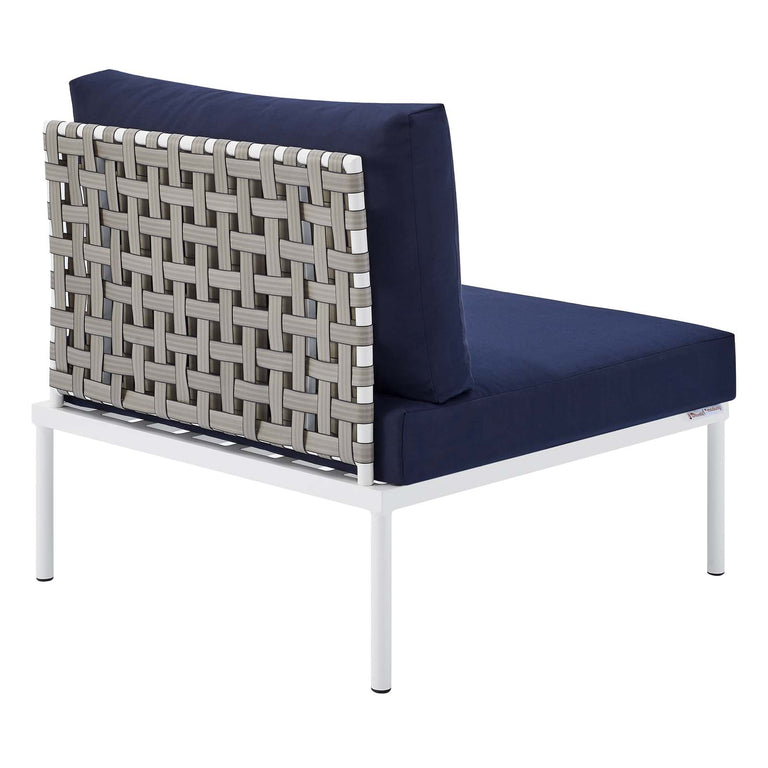 Harmony 6-Piece  Sunbrella® Basket Weave Outdoor Patio Aluminum Sectional Sofa Set in Tan Navy, EEI-4927-TAN-NAV-SET