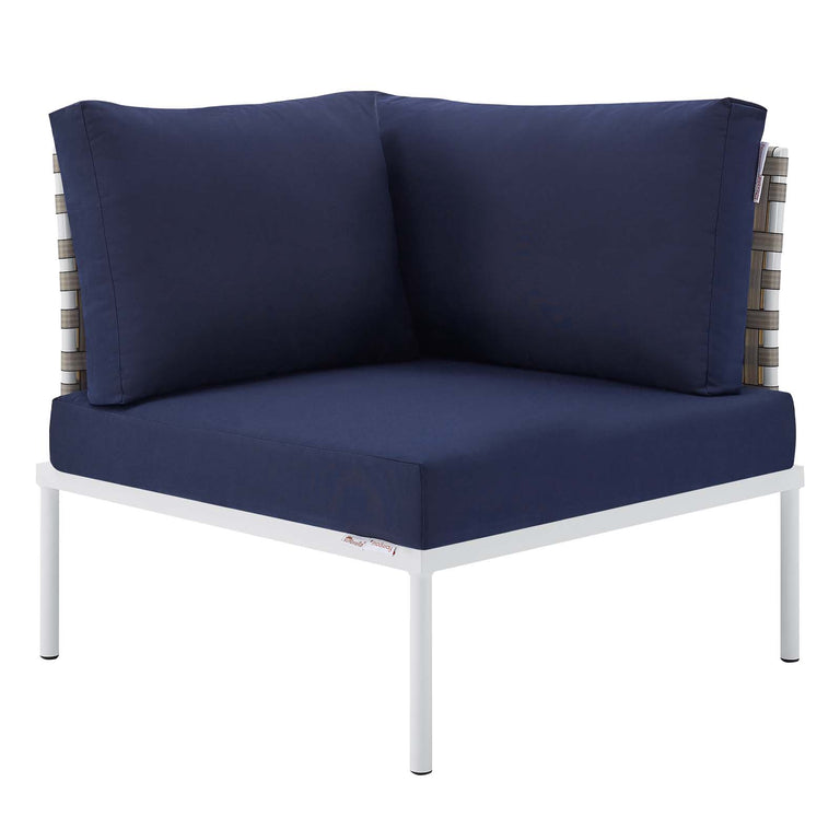 Harmony 6-Piece  Sunbrella® Basket Weave Outdoor Patio Aluminum Sectional Sofa Set in Tan Navy, EEI-4927-TAN-NAV-SET
