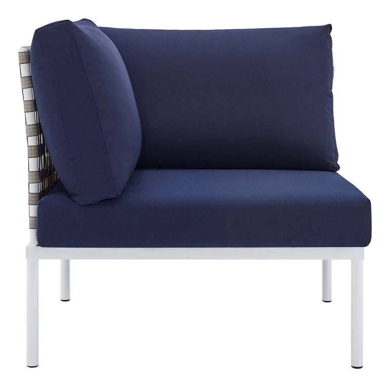 Harmony 6-Piece  Sunbrella® Basket Weave Outdoor Patio Aluminum Sectional Sofa Set in Tan Navy, EEI-4927-TAN-NAV-SET