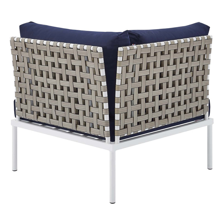 Harmony 6-Piece  Sunbrella® Basket Weave Outdoor Patio Aluminum Sectional Sofa Set in Tan Navy, EEI-4927-TAN-NAV-SET
