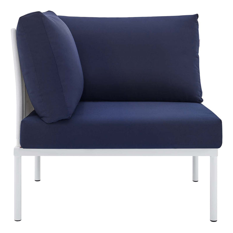 Harmony 6-Piece  Sunbrella® Outdoor Patio Aluminum Sectional Sofa Set in White Navy, EEI-4928-WHI-NAV-SET