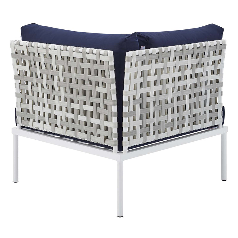 Harmony 7-Piece  Sunbrella® Basket Weave Outdoor Patio Aluminum Sectional Sofa Set in Taupe Navy, EEI-4934-TAU-NAV-SET