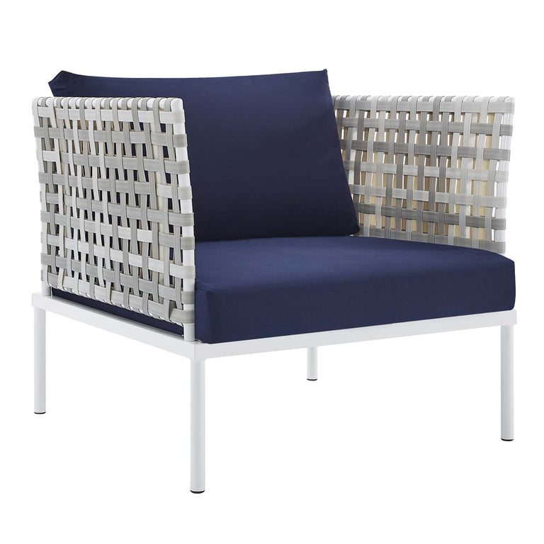 Harmony 7-Piece  Sunbrella® Basket Weave Outdoor Patio Aluminum Sectional Sofa Set in Taupe Navy, EEI-4934-TAU-NAV-SET