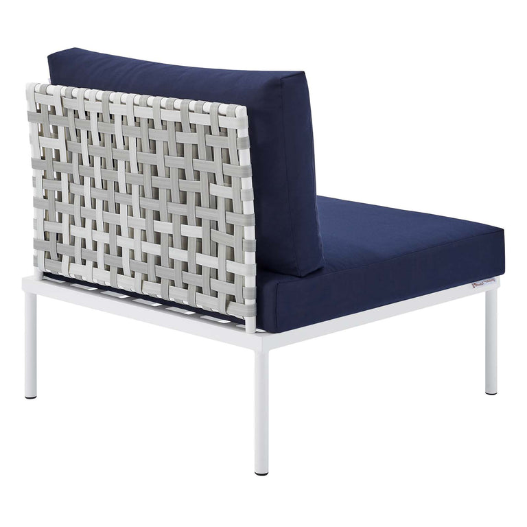Harmony 7-Piece  Sunbrella® Basket Weave Outdoor Patio Aluminum Sectional Sofa Set in Taupe Navy, EEI-4934-TAU-NAV-SET