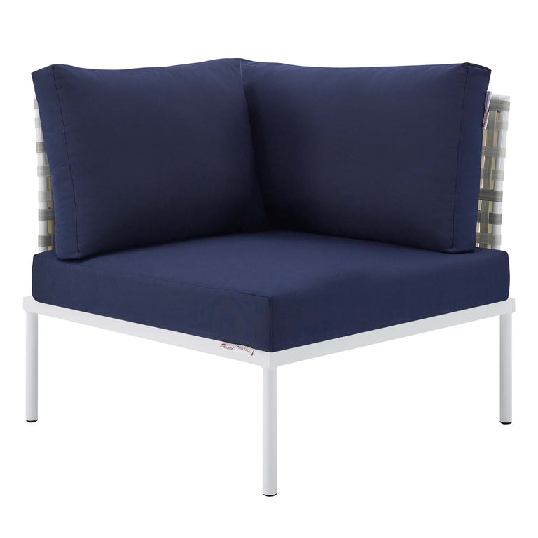 Harmony 7-Piece  Sunbrella® Basket Weave Outdoor Patio Aluminum Sectional Sofa Set in Taupe Navy, EEI-4934-TAU-NAV-SET