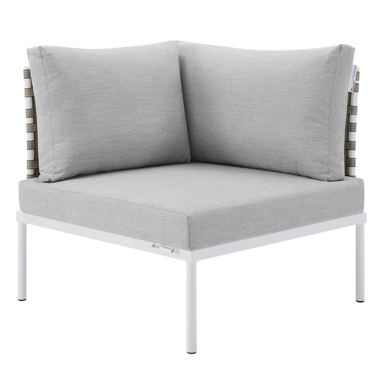 Harmony 7-Piece  Sunbrella® Basket Weave Outdoor Patio Aluminum Sectional Sofa Set in Tan Gray, EEI-4935-TAN-GRY-SET
