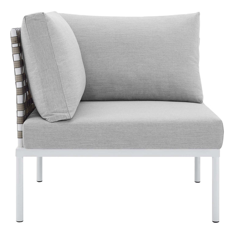 Harmony 8-Piece  Sunbrella® Basket Weave Outdoor Patio Aluminum Sectional Sofa Set in Tan Gray, EEI-4939-TAN-GRY-SET