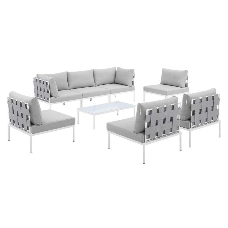 Harmony 8-Piece  Sunbrella® Outdoor Patio All Mesh Sectional Sofa Set in Gray Gray, EEI-4941-GRY-GRY-SET