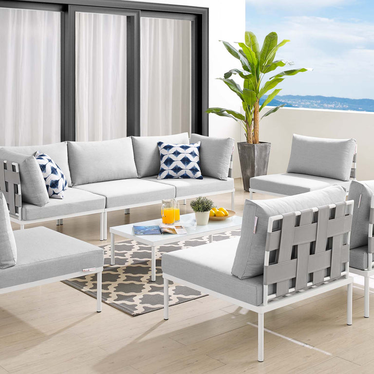 Harmony 8-Piece  Sunbrella® Outdoor Patio All Mesh Sectional Sofa Set in Gray Gray, EEI-4941-GRY-GRY-SET