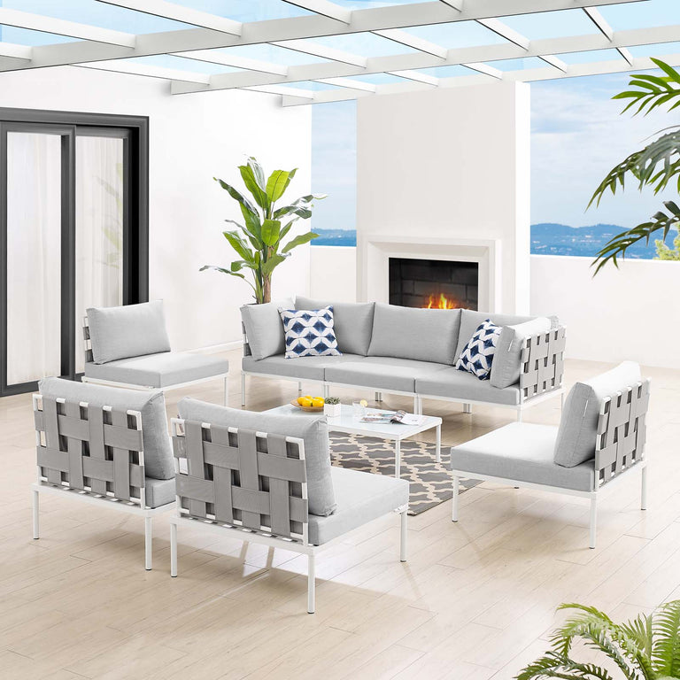 Harmony 8-Piece  Sunbrella® Outdoor Patio All Mesh Sectional Sofa Set in Gray Gray, EEI-4941-GRY-GRY-SET