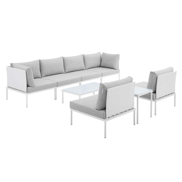Harmony 8-Piece  Sunbrella® Outdoor Patio Aluminum Sectional Sofa Set in White Gray, EEI-4944-WHI-GRY-SET