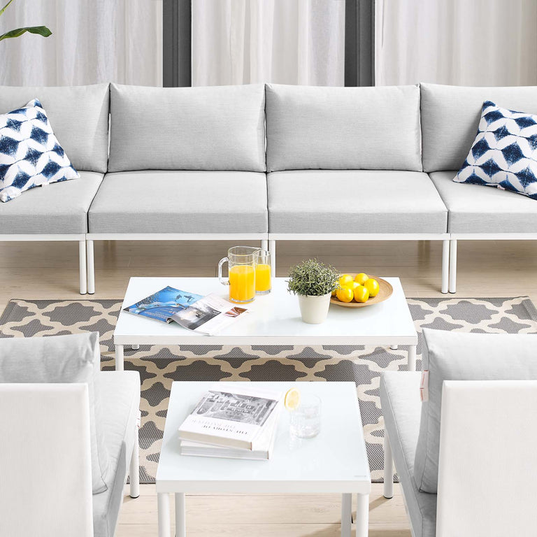 Harmony 8-Piece  Sunbrella® Outdoor Patio Aluminum Sectional Sofa Set in White Gray, EEI-4944-WHI-GRY-SET