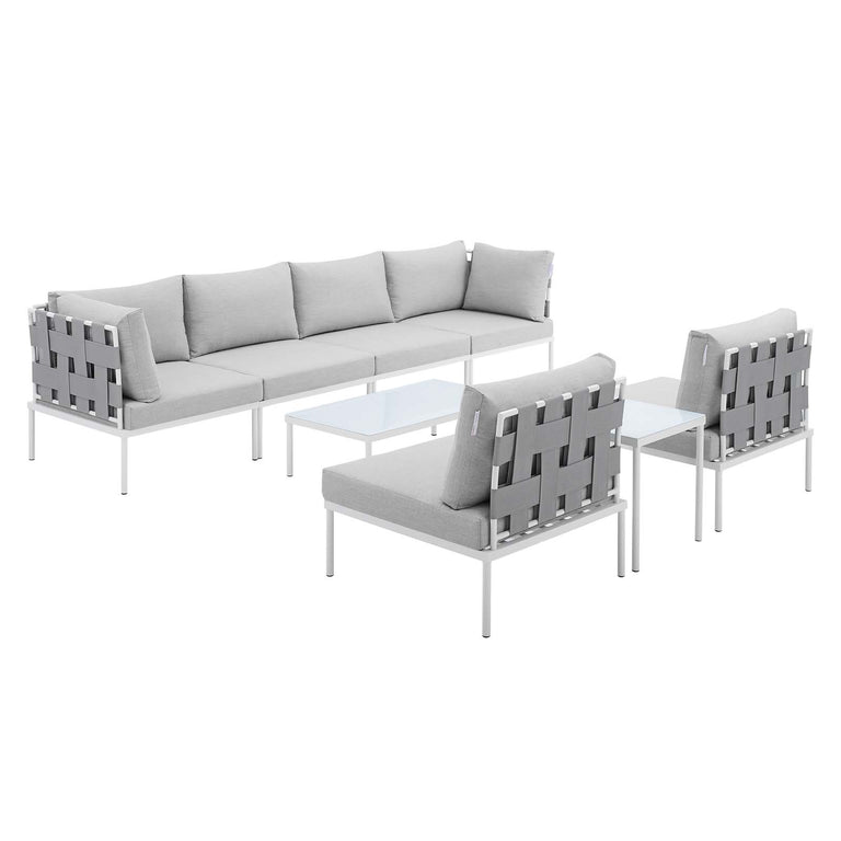 Harmony 8-Piece  Sunbrella® Outdoor Patio Aluminum Sectional Sofa Set in Gray Gray, EEI-4945-GRY-GRY-SET