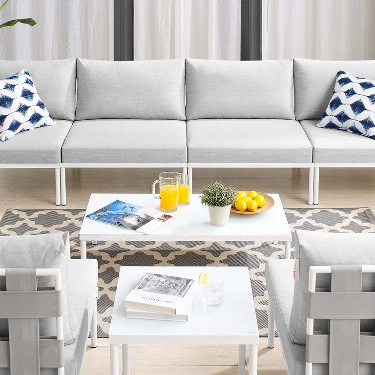 Harmony 8-Piece  Sunbrella® Outdoor Patio Aluminum Sectional Sofa Set in Gray Gray, EEI-4945-GRY-GRY-SET
