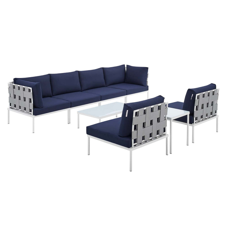 Harmony 8-Piece  Sunbrella® Outdoor Patio Aluminum Sectional Sofa Set in Gray Navy, EEI-4945-GRY-NAV-SET