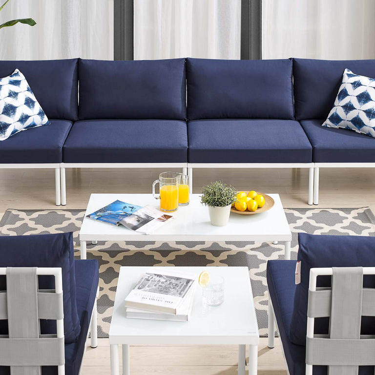 Harmony 8-Piece  Sunbrella® Outdoor Patio Aluminum Sectional Sofa Set in Gray Navy, EEI-4945-GRY-NAV-SET