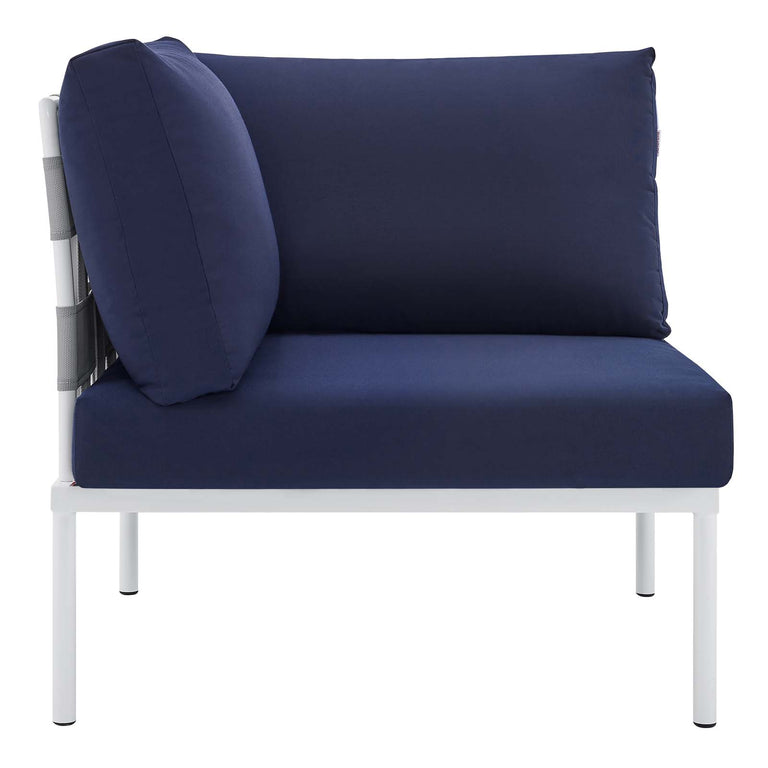 Harmony 8-Piece  Sunbrella® Outdoor Patio Aluminum Sectional Sofa Set in Gray Navy, EEI-4945-GRY-NAV-SET
