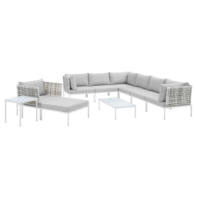 Harmony 10-Piece  Sunbrella® Basket Weave Outdoor Patio Aluminum Sectional Sofa Set in Taupe Gray, EEI-4950-TAU-GRY-SET