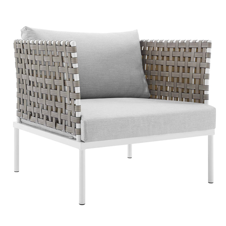 Harmony 10-Piece  Sunbrella® Basket Weave Outdoor Patio Aluminum Sectional Sofa Set in Tan Gray, EEI-4951-TAN-GRY-SET